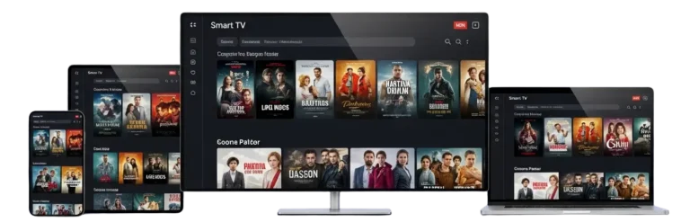 strong 8k iptv interface on laptop and phone